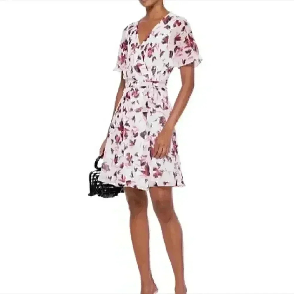 Diane von furstenberg Kathy wild floral ivory pink and white wrap dress